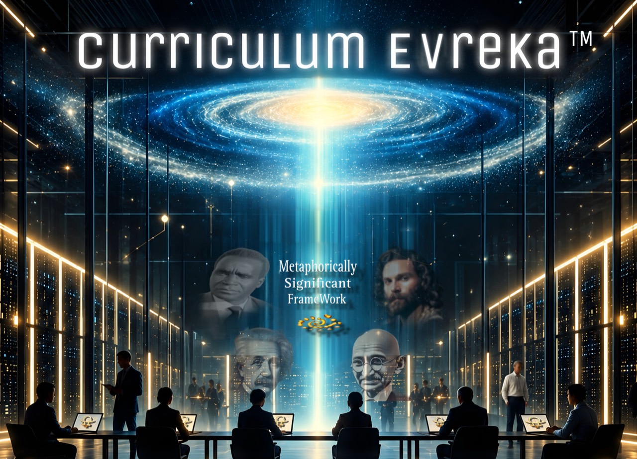 Curriculum EVREKA | Four Beautiful Minds in a luminous classroom beneath a galaxy of discovery